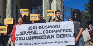 İÜ’de DHL eCommerce protestosu: kayyumun da işçi düşmanı şirketlerin de karşısındayız